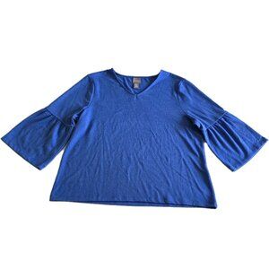 Chicos Sweater Womens 3 / US XL Blue V Neck 3/4 Bell Sleeves Mature Office Boho